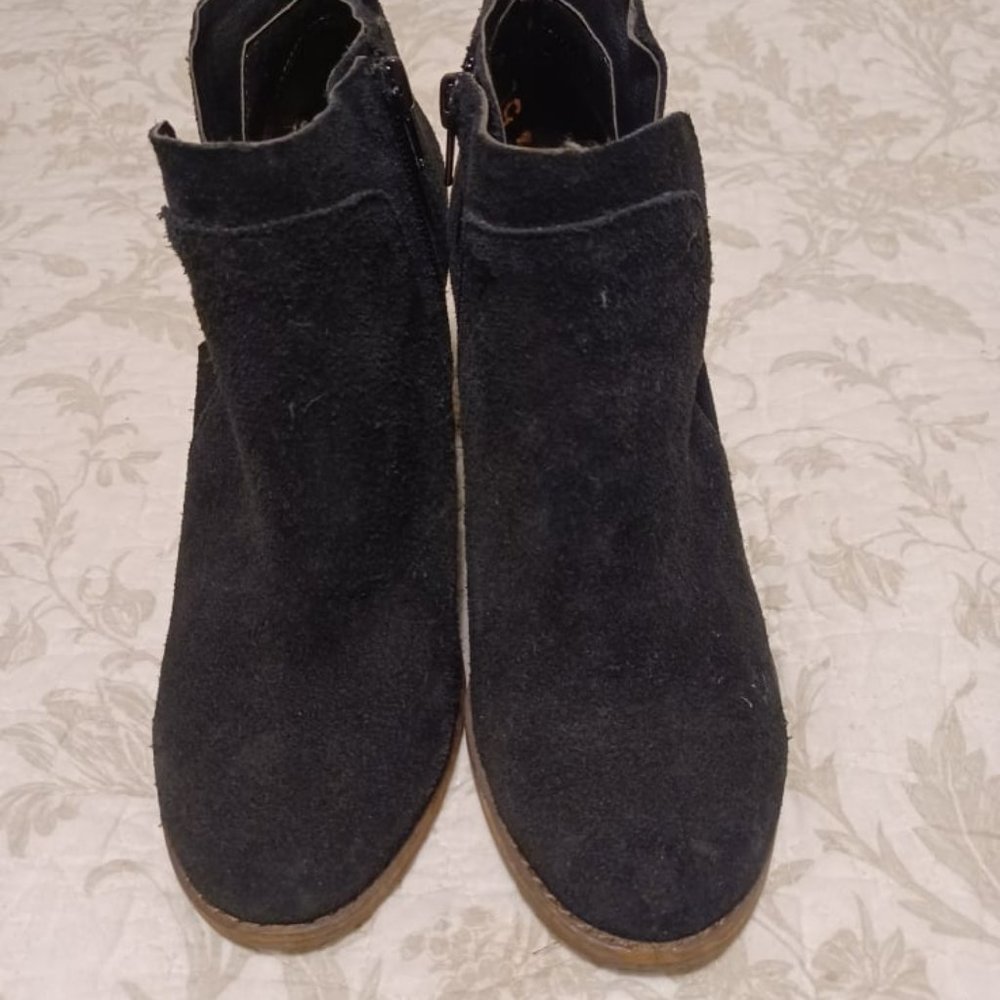 Lucky Brand, Ladies Ankle Boot, Black Suede, Split Side, Wedge, Size 6.5